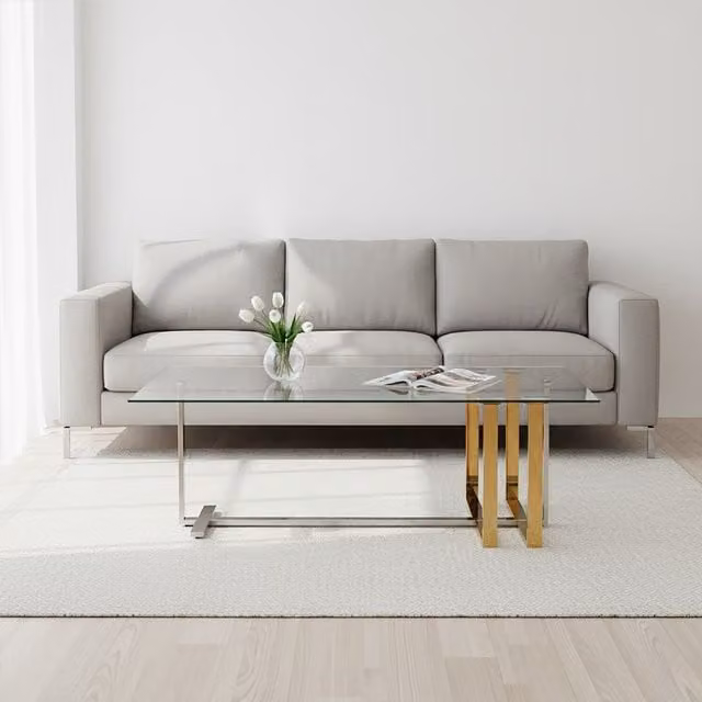 Orsina Alvea Modern Glass Coffee Table in Gold, Silver and Transparent