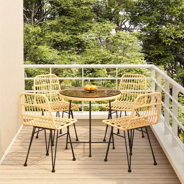 Berkfield Home 5 Piece Brown Poly Rattan Garden Dining Set with Metal and Glass Details