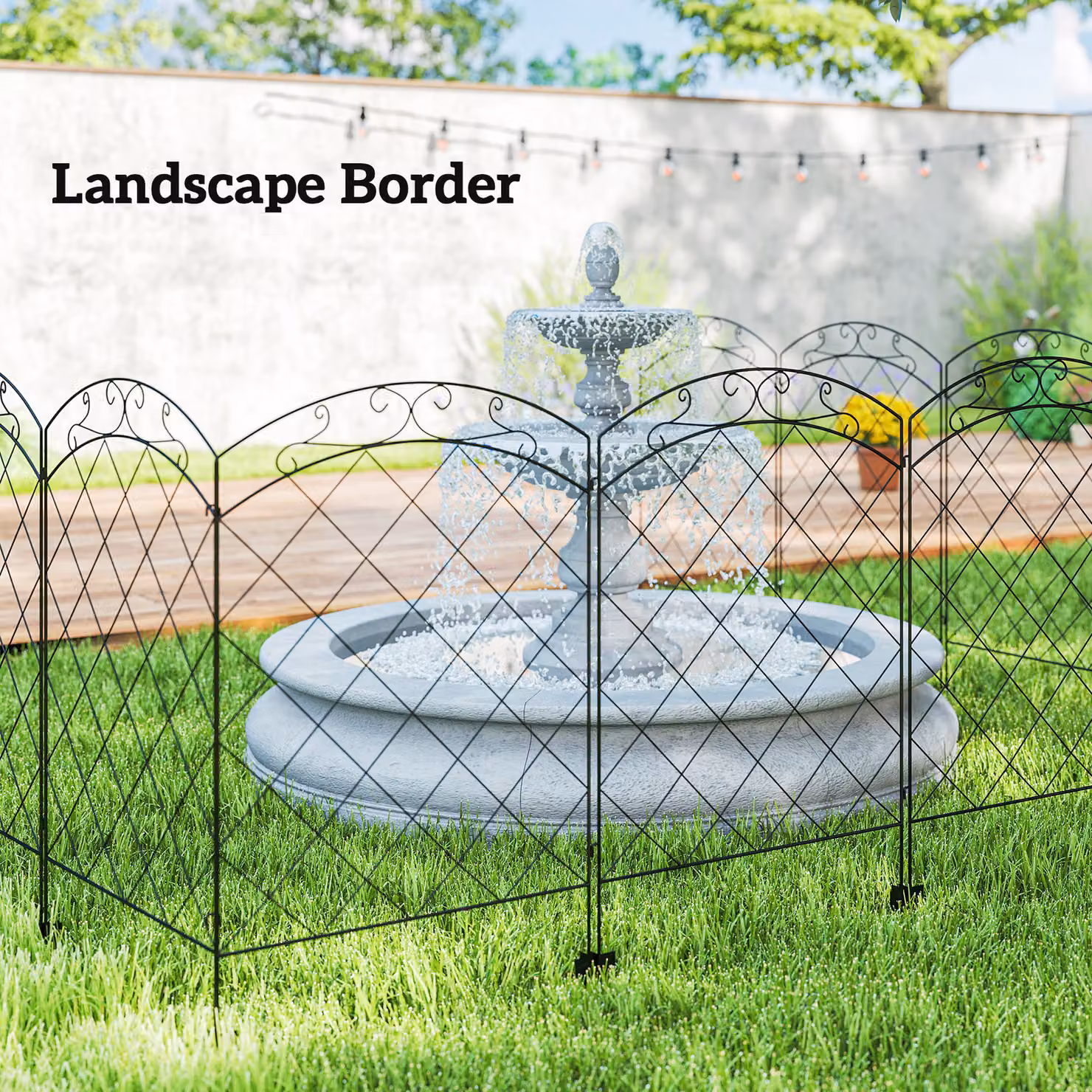 Outsunny Set of 4 Decorative Outdoor Steel Picket Fence Panels with Swirl Design in Black – 3