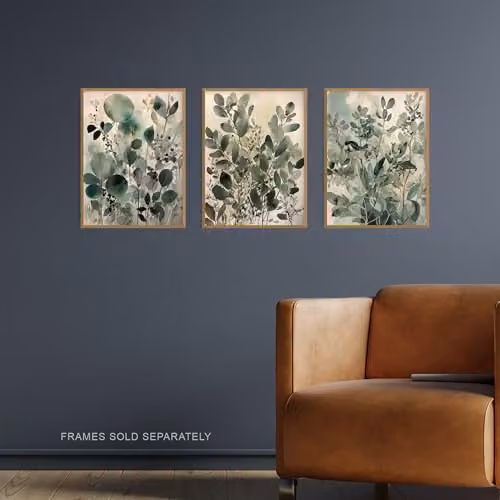Artery8 Set of 3 Sage Green Botanical Eucalyptus Leaves Watercolour Boho Wall Art Paper Poster Prints, W: 21.0 cm, H: 29.7 cm – 2