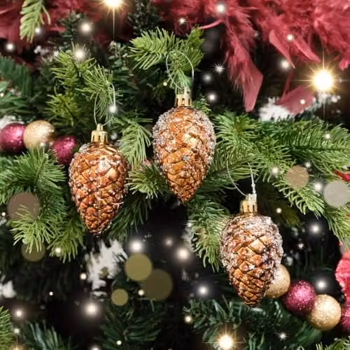 Melody Maison Set of 3 Gold and Bronze Sequin Pinecone Bauble Decorations, Diameter: 6.5 cm