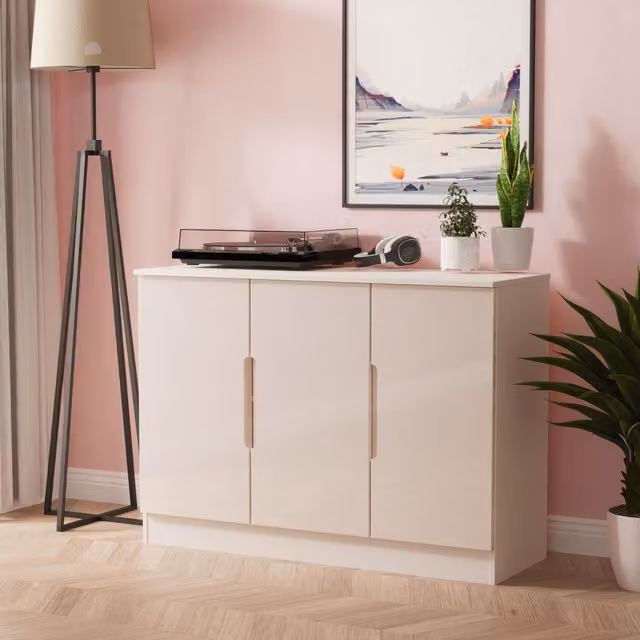 2 U Lucca Ready Assembled 3 Door Sideboard in Beige Taupe