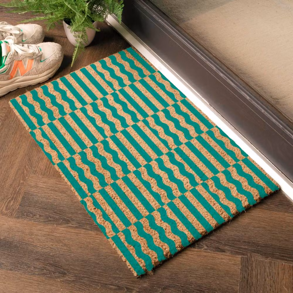 Artsy Mats Elizabeth Olwen Green Wave Coir Doormat, W: 60 cm, D: 40 cm – 2