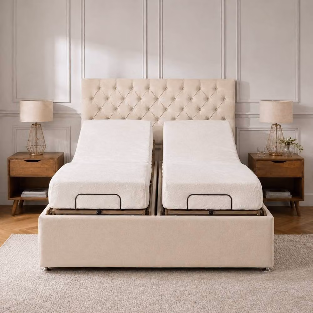 Soft Snooze Beds Florence Adjustable Bed with Mattress and Headboard, Silver, Super King, W: 200 cm x D: 200 cm – 1