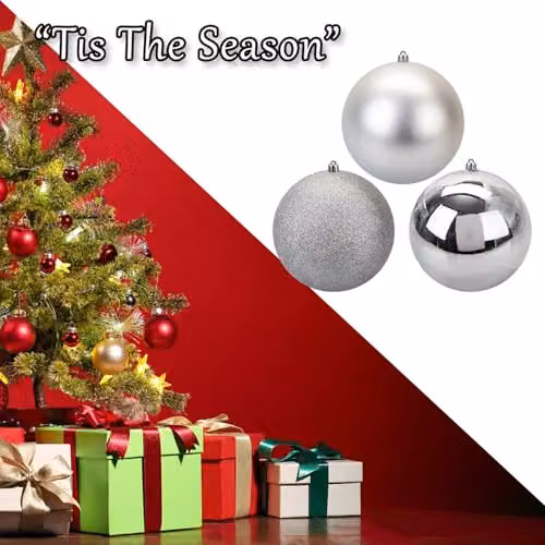 VFM e-Store Set of 3 Silver Round Christmas Bauble Hanging Tree Ornaments, 14 cm – 5