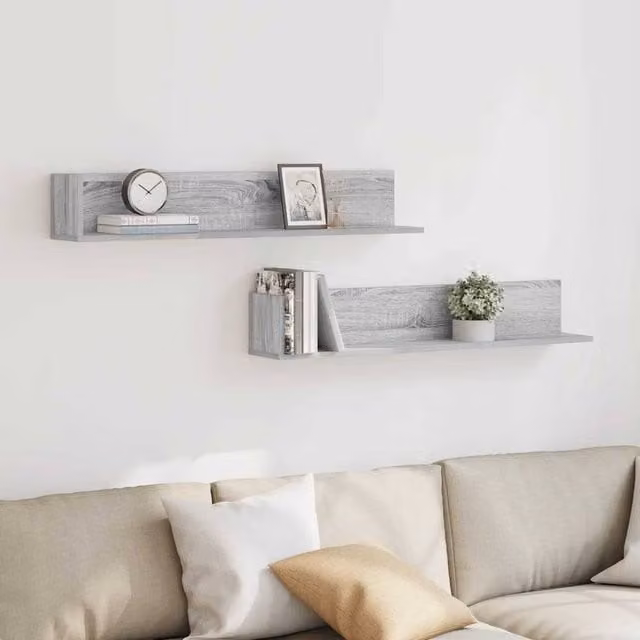 Berkfield Home Wall Mounted Shelves, 2 Piece Set, Grey Sonoma, W/D/H: 100 x 16.5 x 16.5 cm – 1