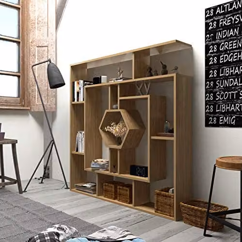 DECOROTIKA Labirina Geometric Bookcase in Sapphire Oak for Home and Office, W/D/H: 134 x 31.75 x 22 cm – 1