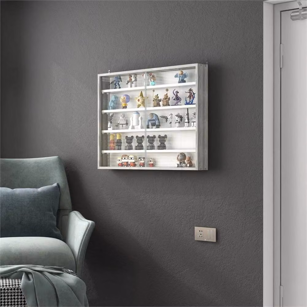 Nordara Grey Wall Mounted Display Cabinet with Glass Doors and Internal Shelves W: 100 cm, D: 15 cm – 3
