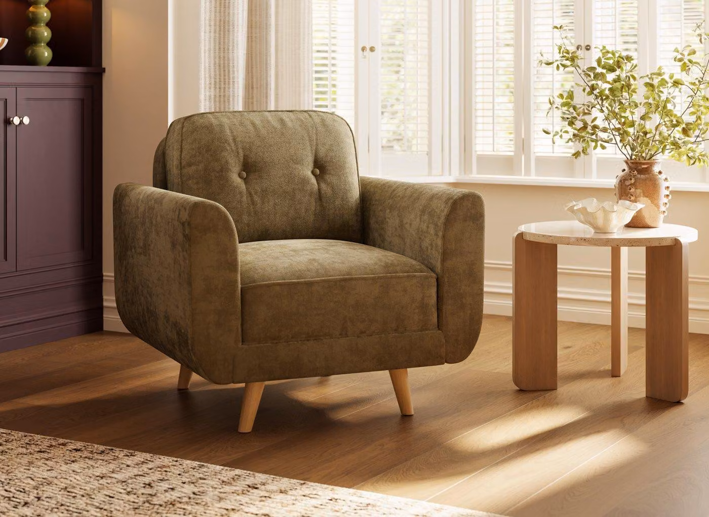 Dreams Ballymena Green Fabric Tub Armchair with Rubberwood Frame