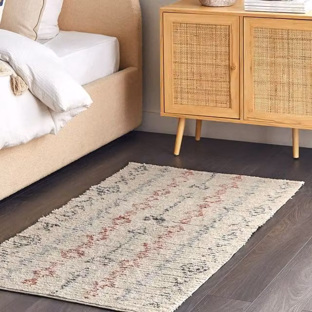 Wyld and Coco Beige Cotton Hand-Tufted Geometric Boho Rectangular Rug W: 80 cm, L: 150 cm – 1