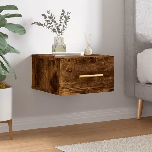 Berkfield Home Wall-mounted Bedside Cabinet in Smoked Oak Brown, W/D/H: 35 x 35 x 20 cm – 1