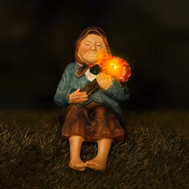 Marco Paul Multicolour Solar Powered Sitting Grandparent Garden Ornaments in Polyresin