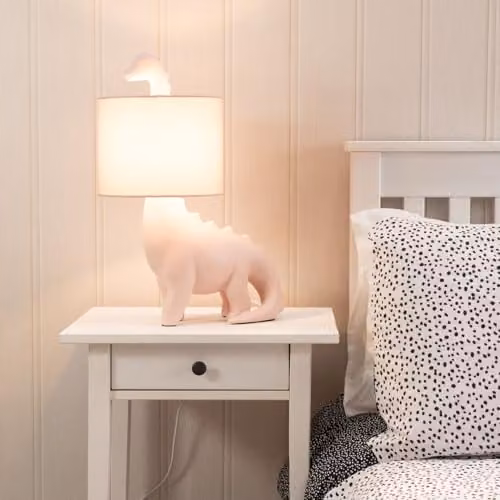 ValueLights Pink Dinosaur Kids Table Lamp with Fabric Drum Shade and 4W Warm White LED Bulb, H: 33.0 cm, W: 21.5 cm, D: 13.0 cm – 2