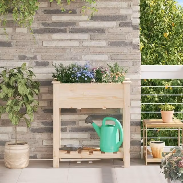 Berkfield Home Rustic Garden Planter with Grids in Beige Solid Wood W/D/H: 71 x 37 x 76 cm – 1