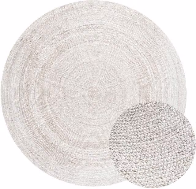 Hanse Home Braided Rangpur Jute Plain Round Rug in White