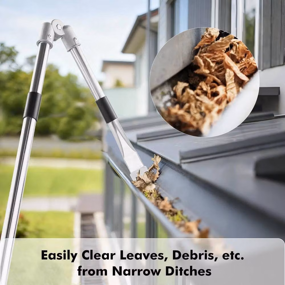 FLAVORA Silver Roof Gutter Cleaning Brush with Stainless Steel and Nylon Bristles – 5