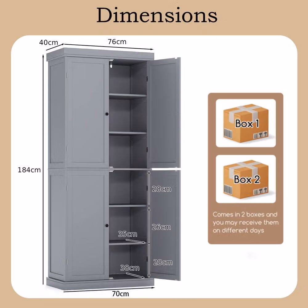 Gymax Modern Tall Buffet Cabinet in Grey with Hinged Doors and Internal Shelves – 2