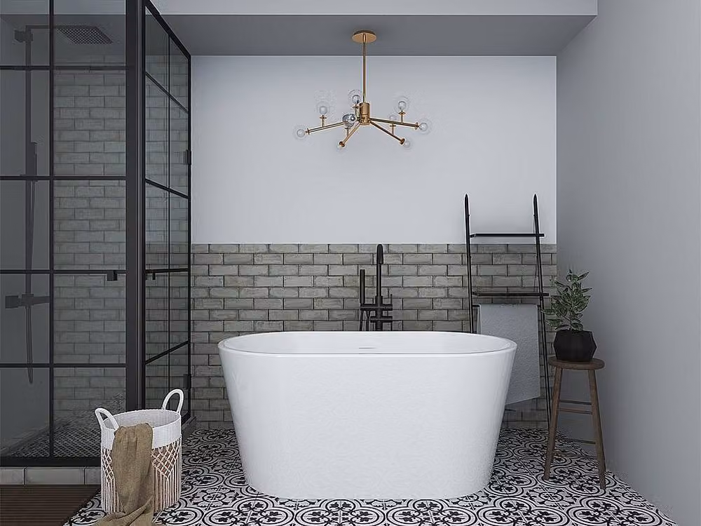Vente-unique Freestanding Oval Acrylic Bathtub in White, W/D/H: 130 x 71 x 58 cm, 180 L – 3