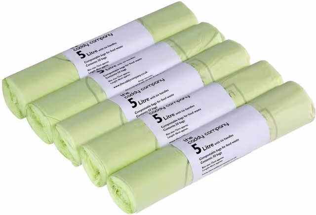 Caddy Company Compostable Food Waste Bin Bags with Tie Handle, Green, 5 Litre