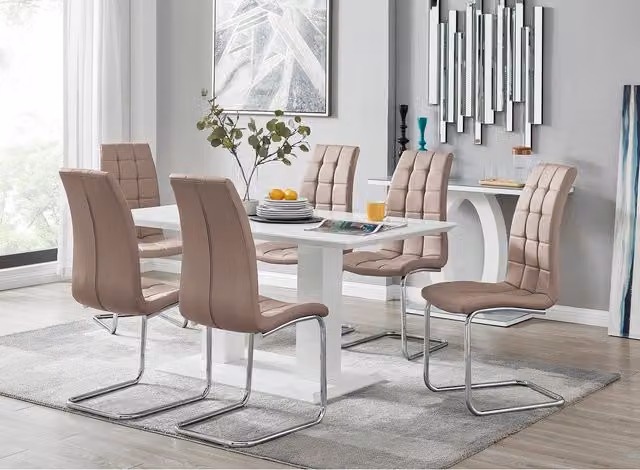 FurnitureboxUK Imperia White High Gloss Rectangular Dining Table and 6 Murano Yellow Chairs Set
