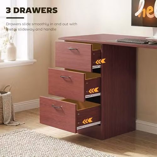 HOMCOM Modern Computer Desk with Drawers in Brown, W/D/H: 120 x 49 x 72 cm – 5