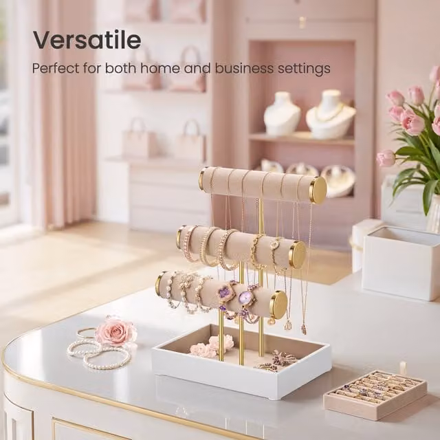 SONGMICS Metal Bracelet Holder and Jewellery Display Stand in White and Brown, W/D/H: 29.2 x 15.0 x 15.0 cm