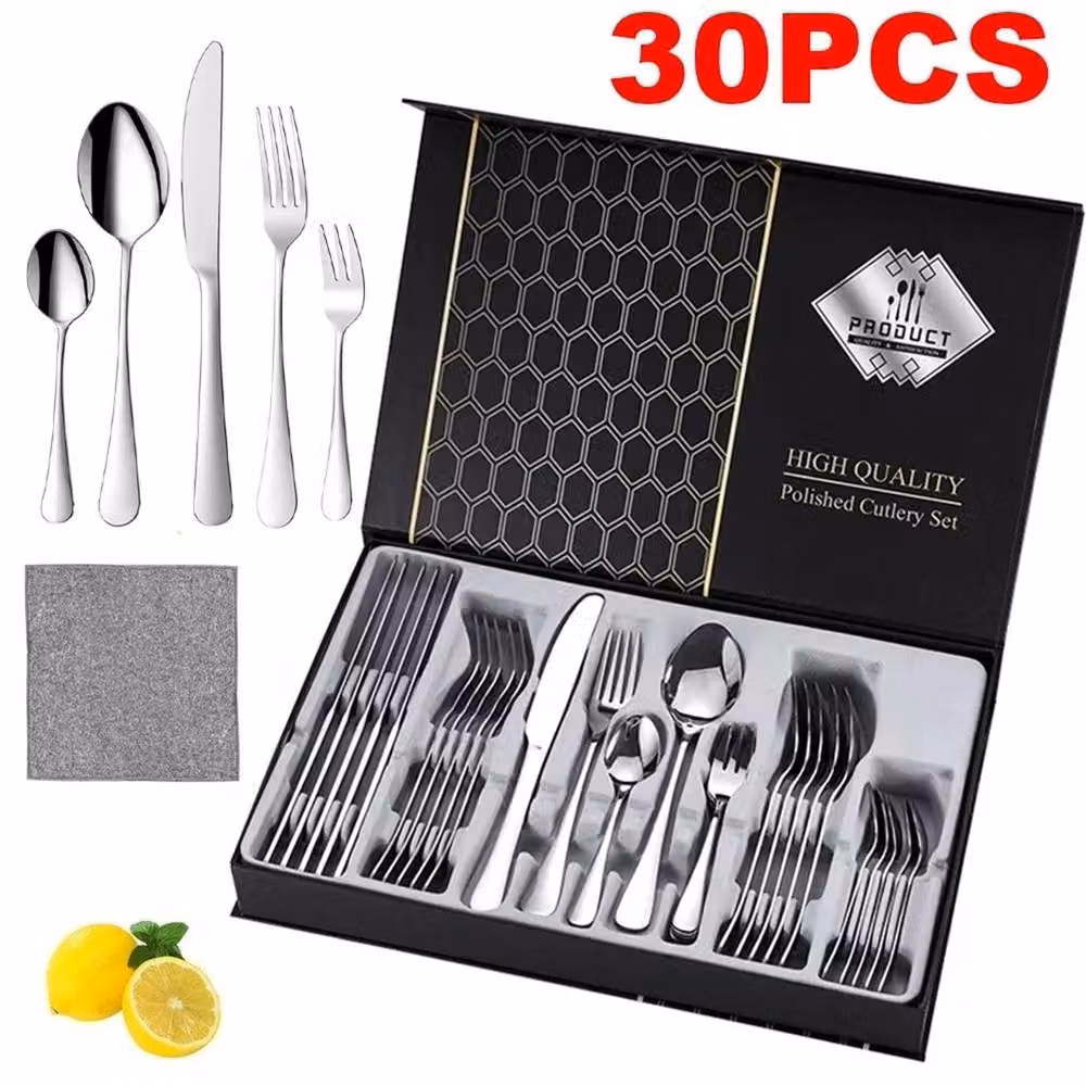 Nordara 30-Piece Polished Stainless Steel Cutlery Set in Silver with Forks and Teaspoons – 4