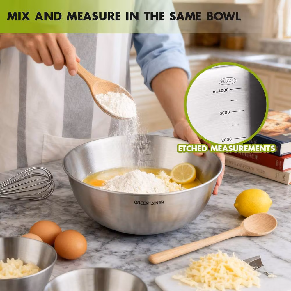 Greentainer 7 Piece Stainless Steel Round Nesting Bowls Set in Silver – 3