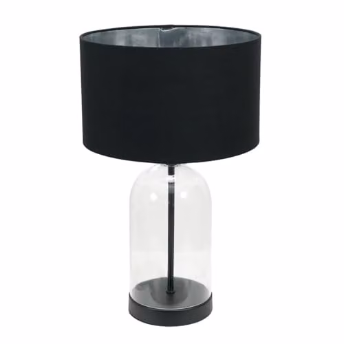 ValueLights Jessy Glass Table Lamp with Black Base, Black and Chrome Inner Shade and Warm White Bulb – 1