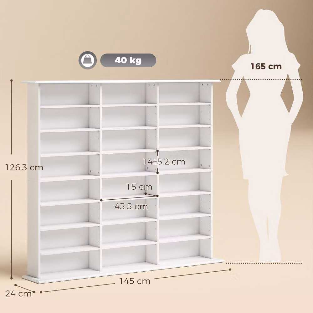 HOMCOM White Media Storage Shelf with 24 Compartments and Adjustable Shelves – 3