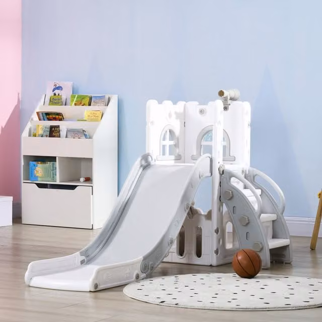 AIYAPLAY 4 in 1 Indoor Kids Slide for Toddlers, Grey