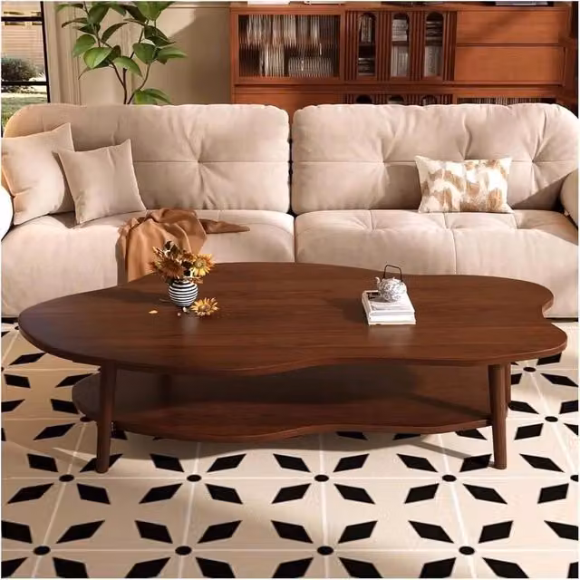 PAWNORA 2 Layer Cloud Coffee Table in Brown Wood