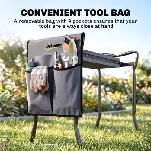 Outsunny 2 in 1 Garden Kneeler Seat with Tool Bag, Grey – 6