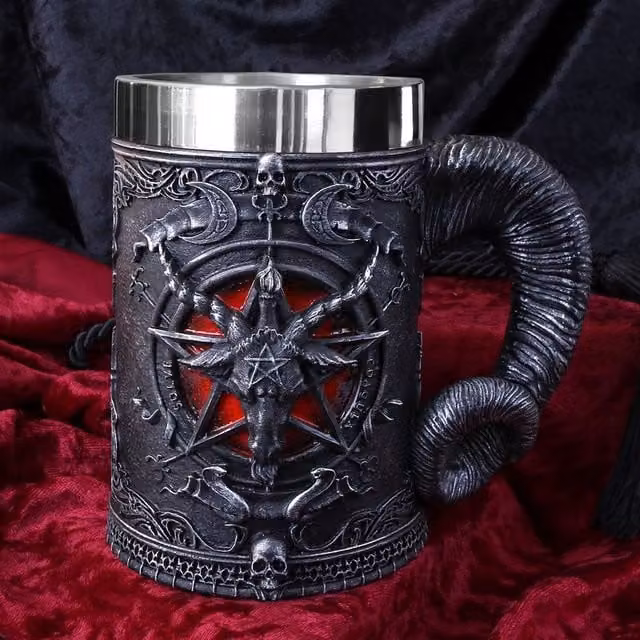 Nemesis Now Baphomet Sabatic Goat Deity Tankard Mug in Red, Black and Grey, Height: 16.5 cm