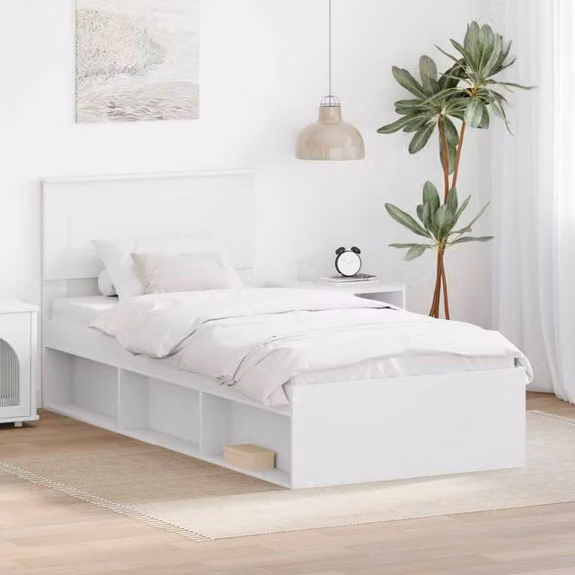 Berkfield Home White Bed Frame with Headboard, W: 75 cm, L: 190 cm, Engineered Wood