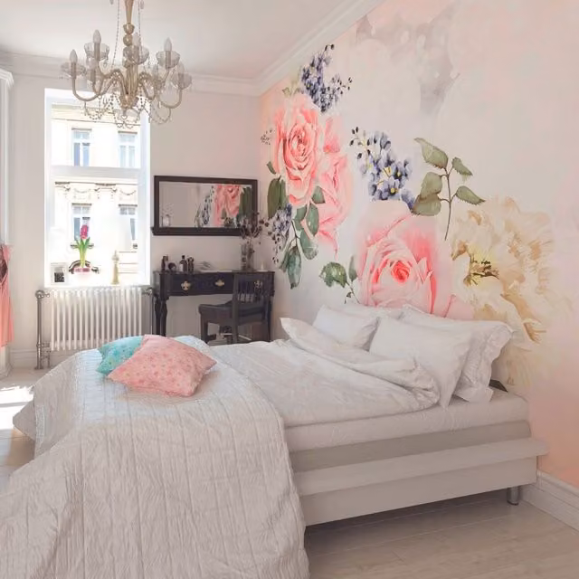 Origin Murals Roses and Sparkles Floral Wall Mural in Rose Pink