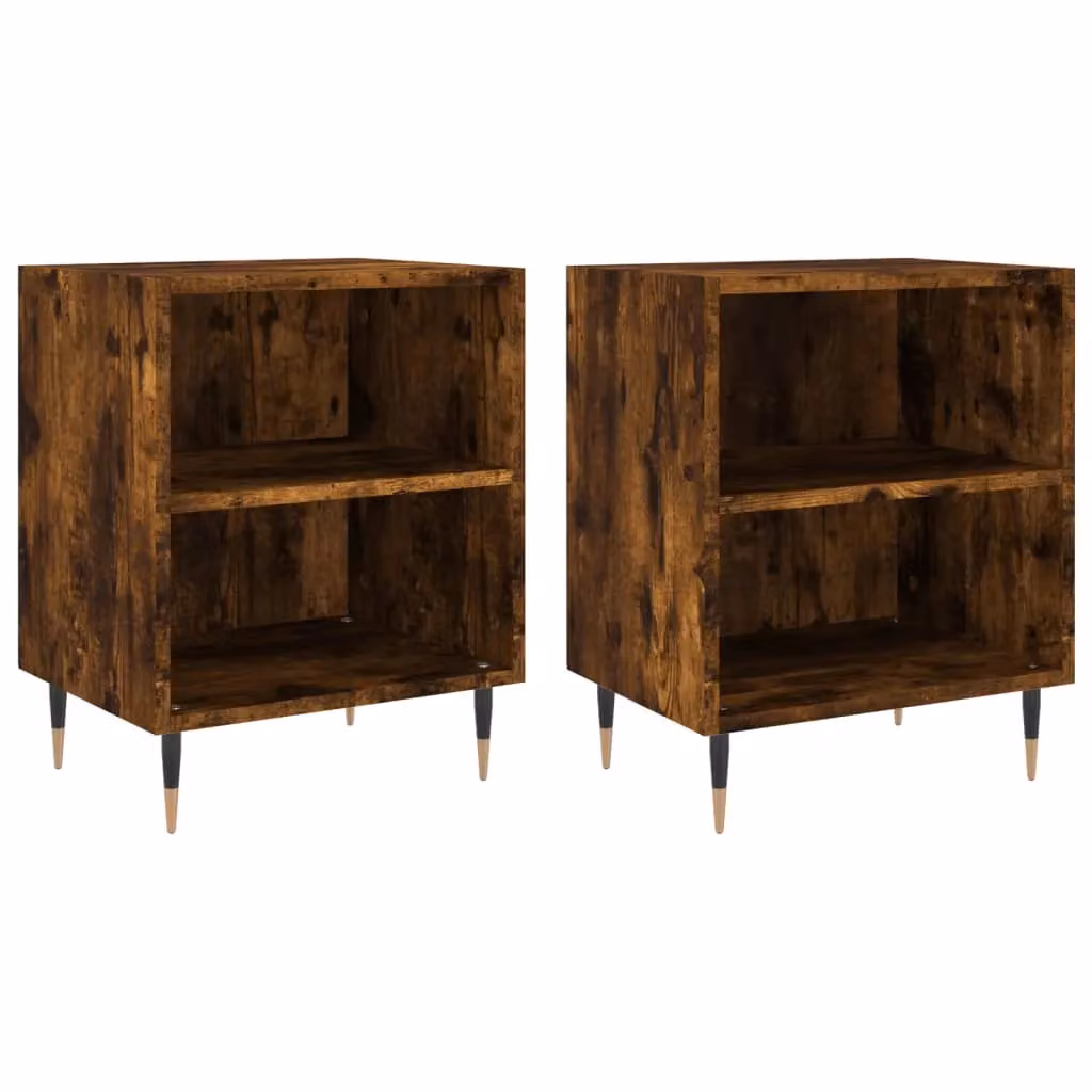 Berkfield Home Set of 2 Smoked Oak Bedside Cabinets in Brown, W/D/H: 40 x 30 x 50 cm – 2