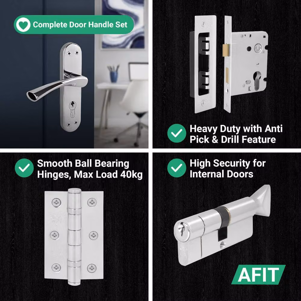 AFIT Chrome Euro Thumbturn Cylinder Handle and Hinges Set in Metallic Silver, 150 x 150 mm – 3
