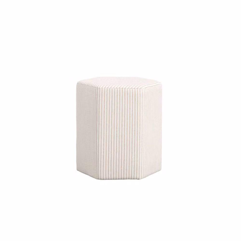 Wyld Haus Isabella Hexagon Upholstered Stool in Beige and White Stripe, W/D/H: 45.5 x 45.5 x 42 cm – 2