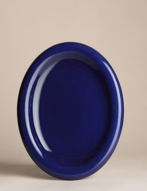 M&S Bubble Collection Large Geometric Stoneware Platter in Blue