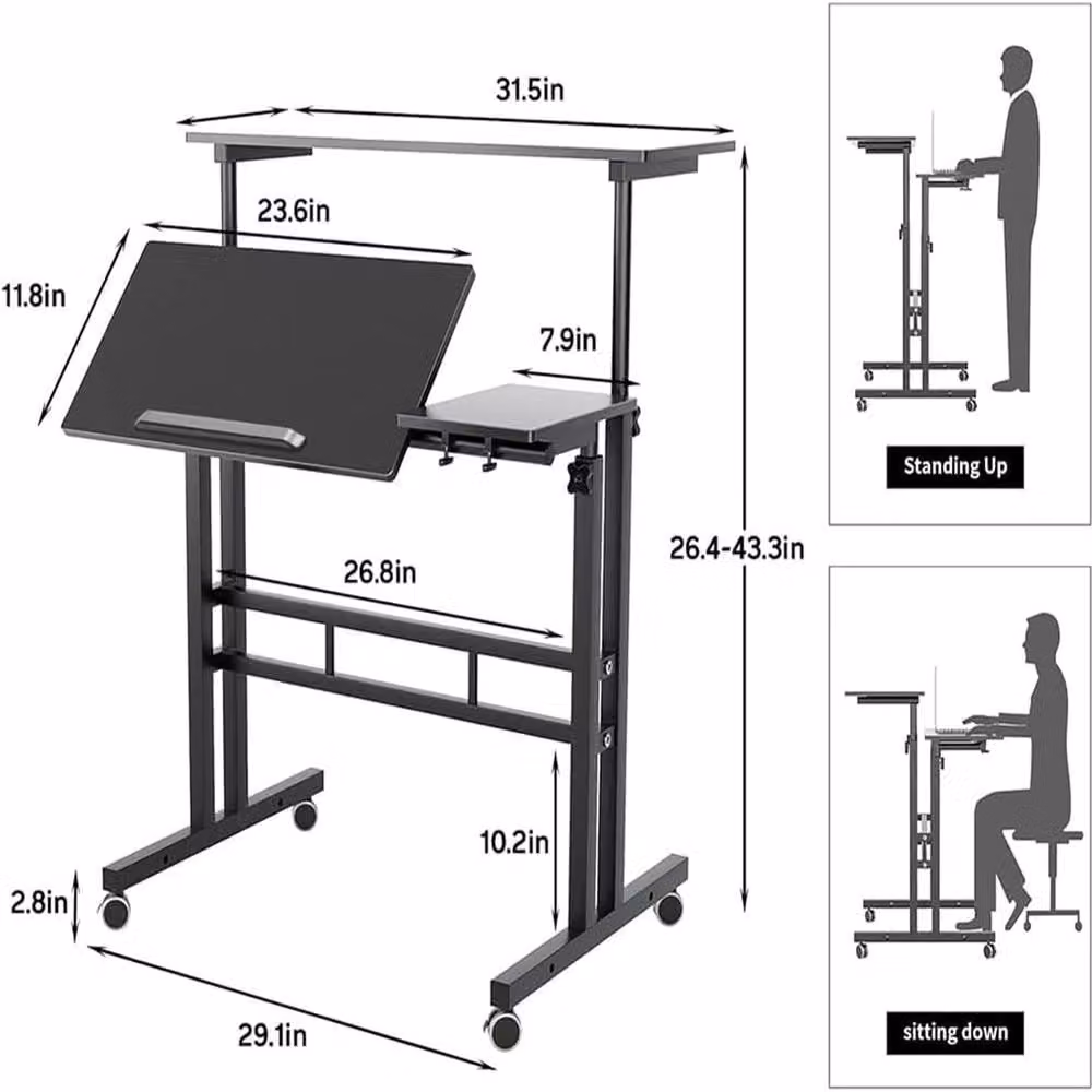 London Boutique Height Adjustable Mobile Standing Desk in Black – 3
