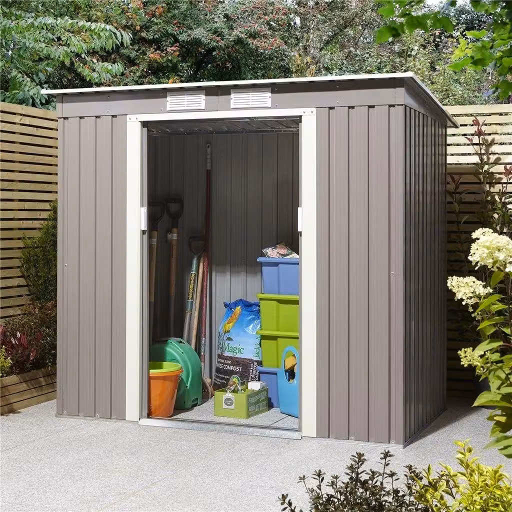 Cheshire Double Door Metal Pent Shed in Light Grey – 3