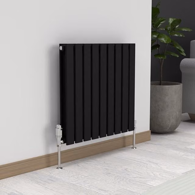 Lux Heat Flat Horizontal Double Steel Radiator in Space Black, W: 60 cm, H: 63 cm