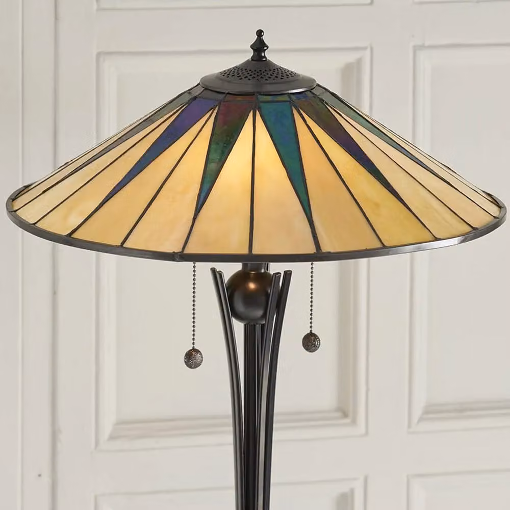Loops Tiffany Twin Floor Lamp Black and Multicolour Stained Glass Shade – 2