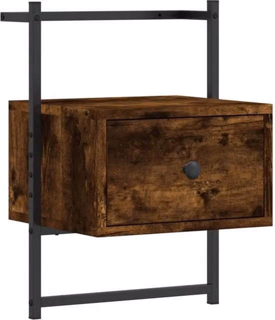 Berkfield Home Wall-mounted Bedside Cabinet in Smoked Oak Brown, W/D/H: 35 x 30 x 51 cm