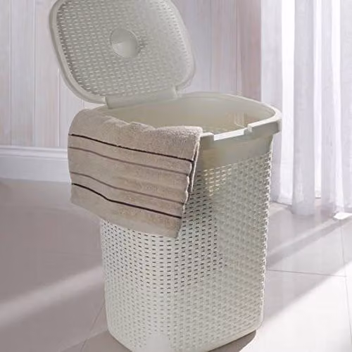 Addis 50 Litre Calico Faux Rattan Hamper with Lid and Handles, Cream – 2