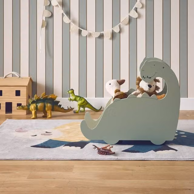 sweeek Dinosaur Toy Box for Children with Wheels in Green