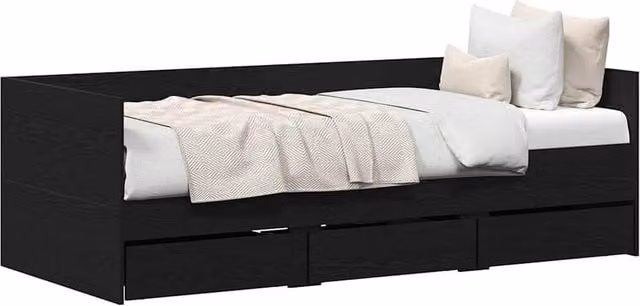 Berkfield Home Modern Daybed in Black Oak Engineered Wood W/D/H: 190 x 90 x 65 cm
