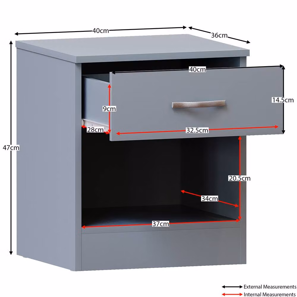 HD Designs Riano 1 Drawer Bedside Cabinet in Grey – 2