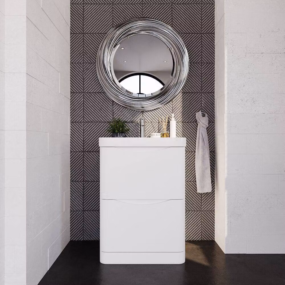 Balterley Modern Floor Standing 2 Drawer Bathroom Vanity with Ceramic Basin, White, Width: 60 cm – 2